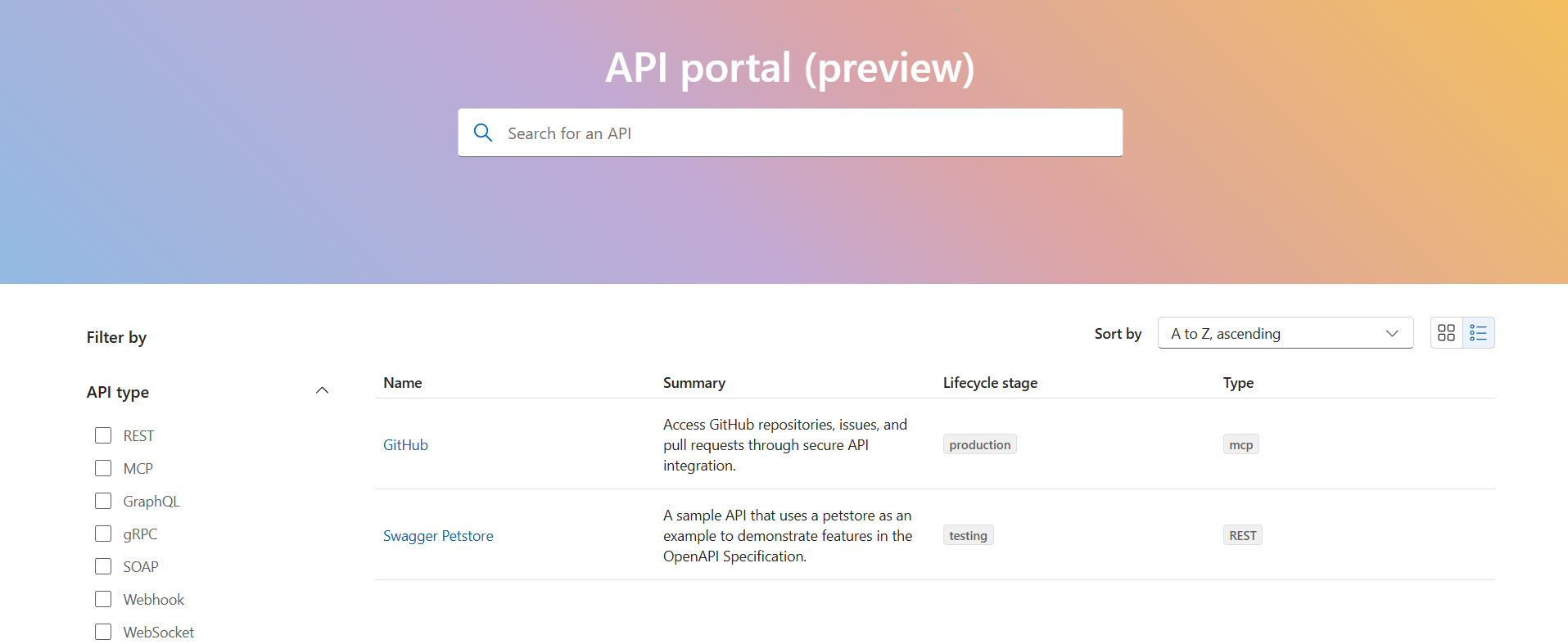 API Center Portal