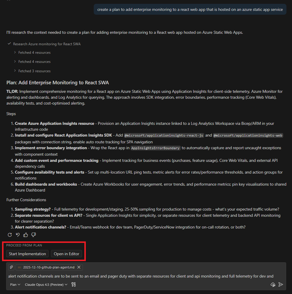 Plan agent handoff options